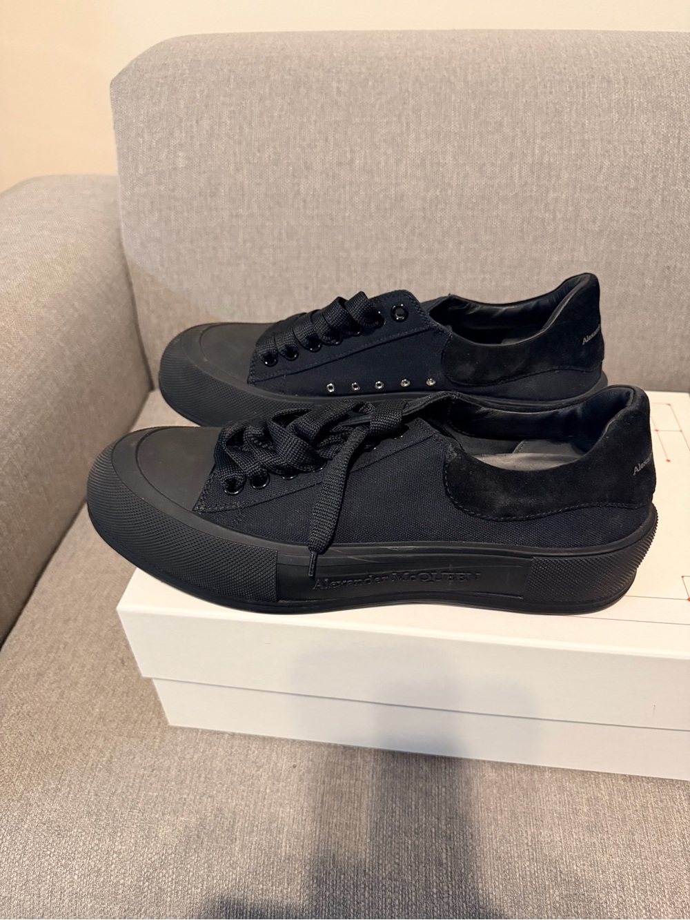 Alexander McQueen Men’s All-Black Low-Top Canvas & Suede Sneakers
